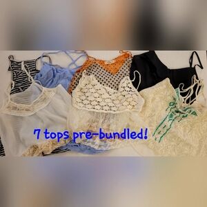 7 Assorted Spaghetti Strap Summer Tops Bundle, Juniors Size S-M,